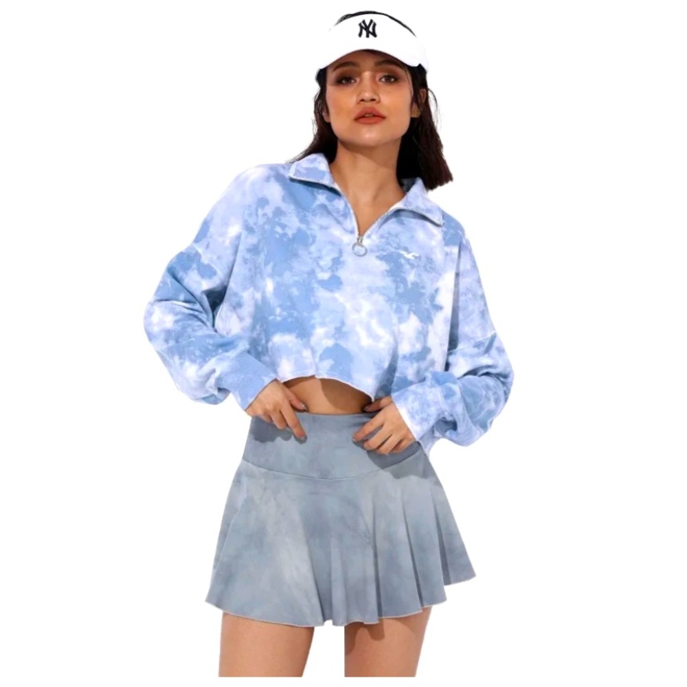 Hollister Blue Tie Dye Cropped High Neck Sweatshirt